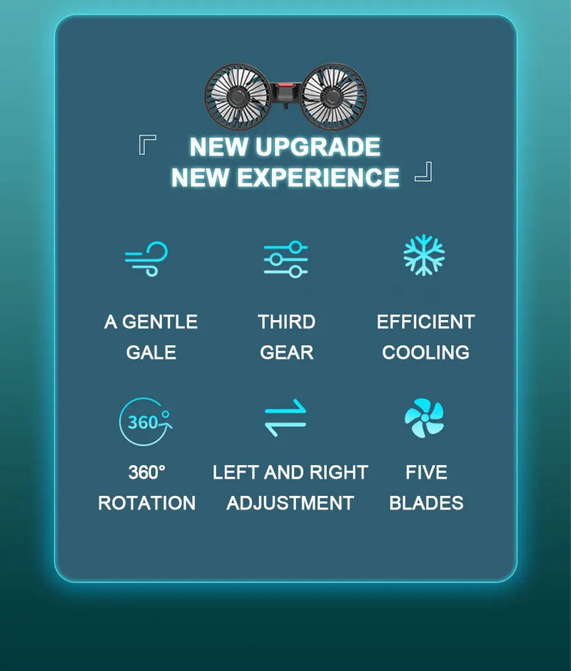 Dual-Head 360° Rotatable Car Seat Back Fan