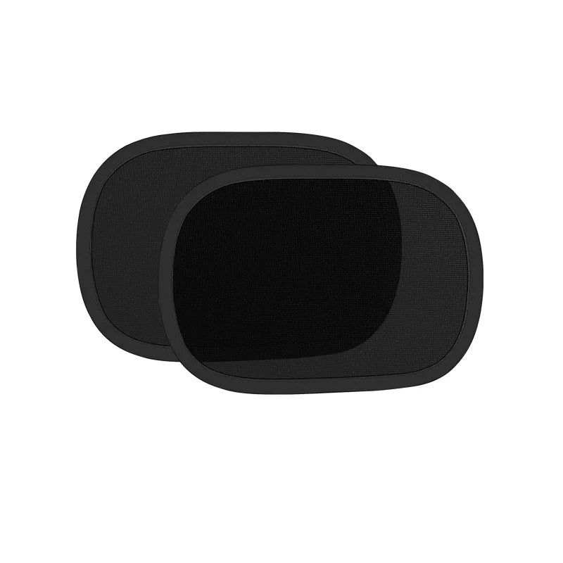 Two black oval-shaped sunshades or window shade panels overlapping on a plain white background.