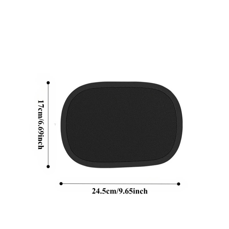 Black rectangular object with measurements on a white background