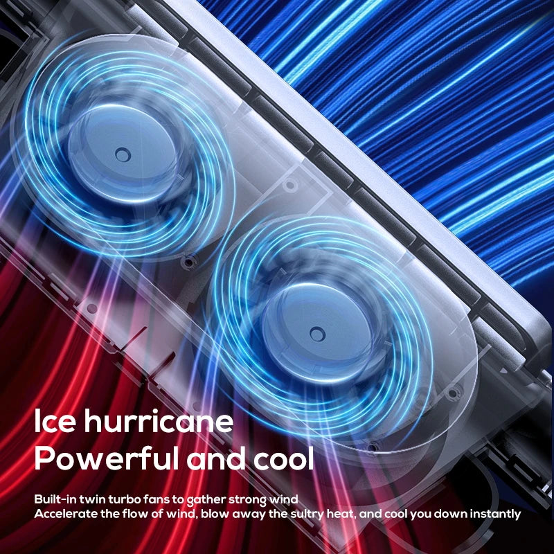 Gaming PC cooling system with twin turbo fans and colorful background