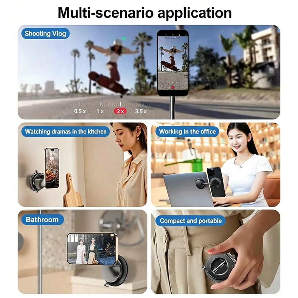 Multifunctional device with smartphone holder and camera lens for various activities.
