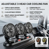 360° Rotatable 3-Head Car Dashboard Fan
